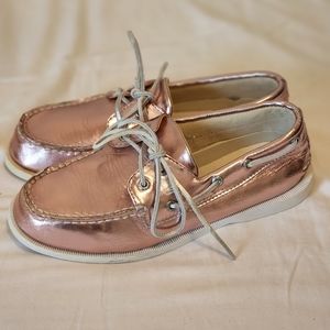 Sperry Topside sz 4.5m Youth Girls Pink Metallic Boatshoe